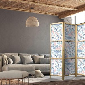 Paravent japonais - Fish in Minimalist Style - Fish in Aztec Style in Pastel Color Shades on a White Background