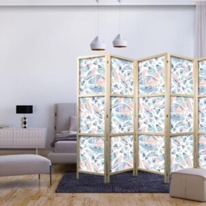 Paravent japonais - Fish in Minimalist Style - Fishes in Aztec Style in Pastel Color Tones on a White Background