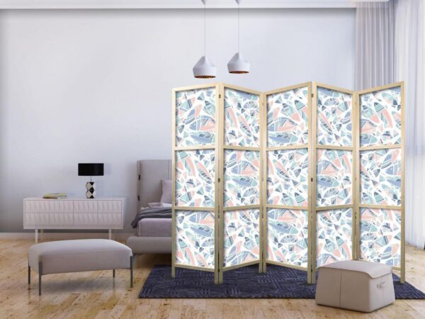 Paravent japonais - Fish in Minimalist Style - Fishes in Aztec Style in Pastel Color Tones on a White Background
