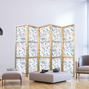 Paravent japonais - Fish in Minimalist Style - Fishes in Aztec Style in Pastel Color Tones on a White Background
