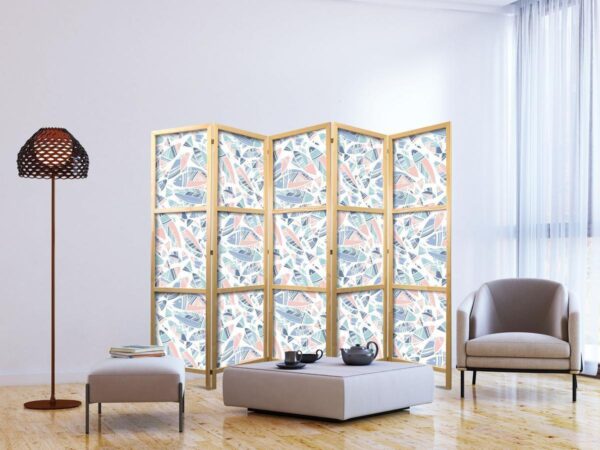 Paravent japonais - Fish in Minimalist Style - Fishes in Aztec Style in Pastel Color Tones on a White Background