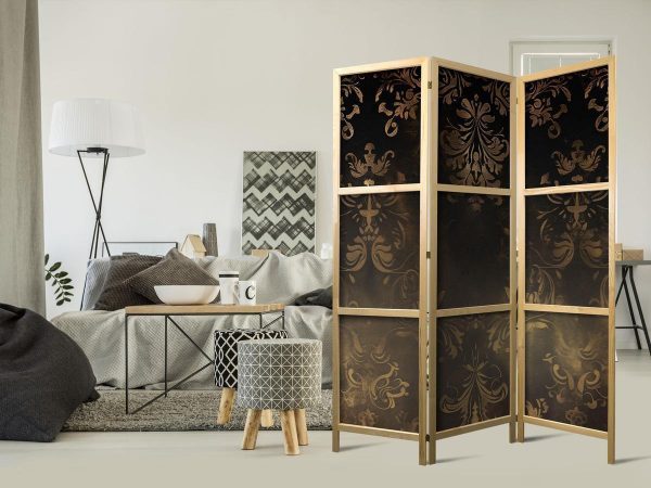 Paravent japonais - Floral Ornaments Carved in Delicate Sepia and Brown Shades