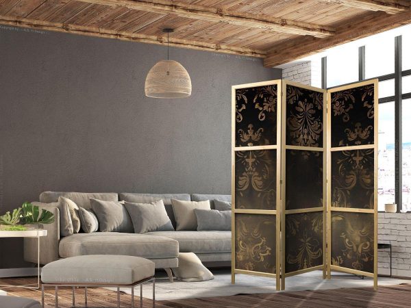 Paravent japonais - Floral Ornaments Carved in Delicate Sepia and Brown Shades