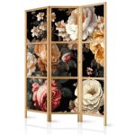 Paravent japonais - Floristry in Vintage Style - Huge Colorful Flowers on a Black Background