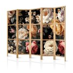 Paravent japonais - Floristry in Vintage Style - Huge Colorful Flowers on a Black Background