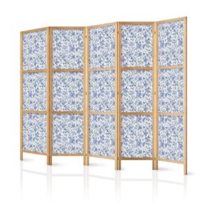 Paravent japonais - Illustration in Vintage Style - Blue Flowers on a White Background