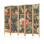Paravent japonais - In the Botanical Garden - Flowers Birds and Butterflies - Colorful Illustration