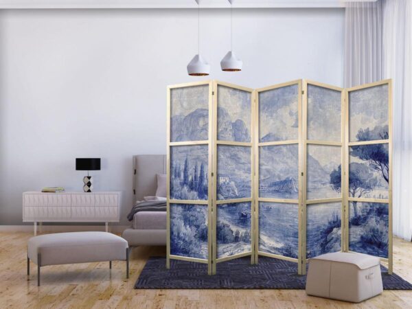 Paravent japonais - Italian Landscape - Lake Como Painted in Shades of Blue