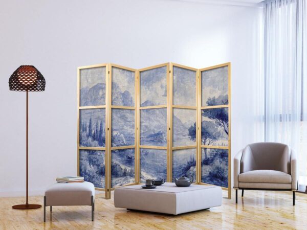 Paravent japonais - Italian Landscape - Lake Como Painted in Shades of Blue