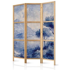 Paravent japonais - Italian Landscape - Lake Como Painted in Shades of Blue
