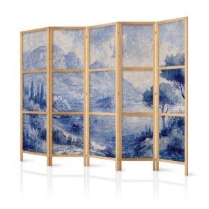 Paravent japonais - Italian Landscape - Lake Como Painted in Shades of Blue
