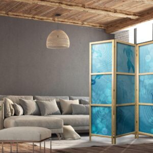 Paravent japonais - Koi Fish Under the Water Surface - a Cluster of Japanese Fish in the Depths of the Pond in Shades of Navy and Blue
