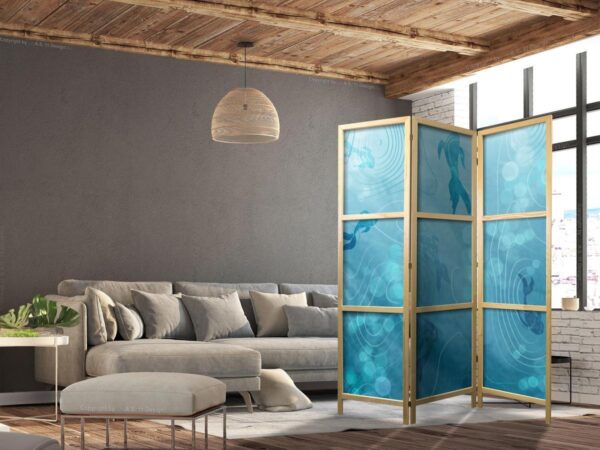 Paravent japonais - Koi Fish Under the Water Surface - a Cluster of Japanese Fish in the Depths of the Pond in Shades of Navy and Blue