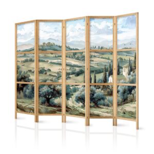 Paravent japonais - Landscape with Green Fields and Trees - Tuscan sunny view