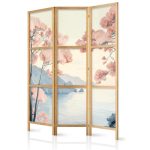 Paravent japonais - Landscape with the Ocean - Cliffs - and Trees in Delicate Pink Shades