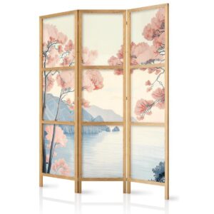 Paravent japonais - Landscape with the Ocean - Cliffs - and Trees in Delicate Pink Shades