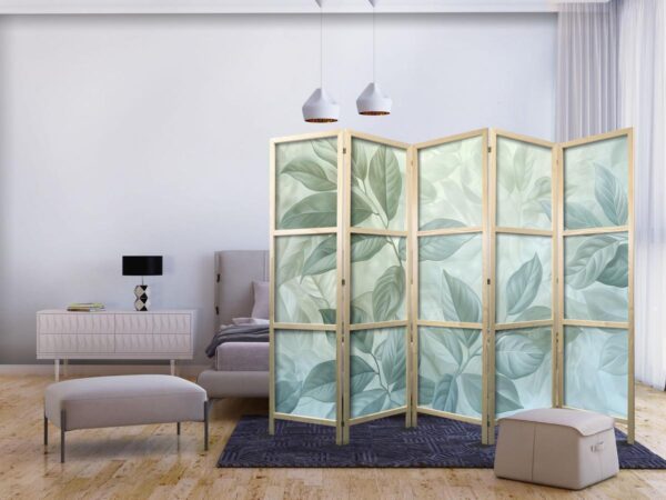 Paravent japonais - Large Leaves in Green-Mint Shades - Botanical Motif