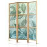 Paravent japonais - Large Leaves in Green-Mint Shades - Botanical Motif