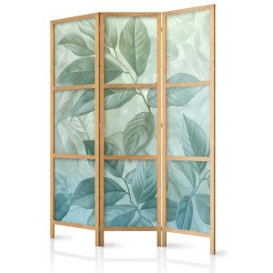 Paravent japonais - Large Leaves in Green-Mint Shades - Botanical Motif