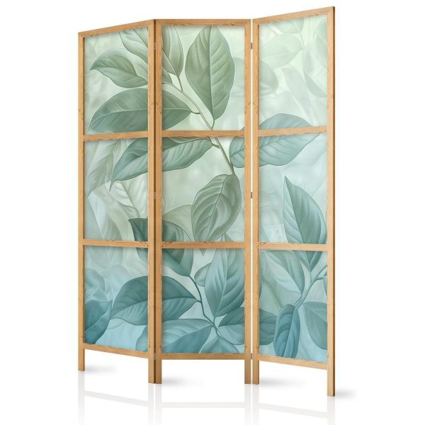 Paravent japonais - Large Leaves in Green-Mint Shades - Botanical Motif Paravent japonais - Large Leaves in Green-Mint Shades - Botanical Motif