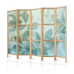Paravent japonais - Large Leaves in Green-Mint Shades - Botanical Motif