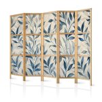 Paravent japonais - Leaves in Blue Colors - Delicate Botanical Motif
