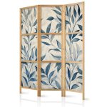 Paravent japonais - Leaves in Blue Colors - Delicate Botanical Motif