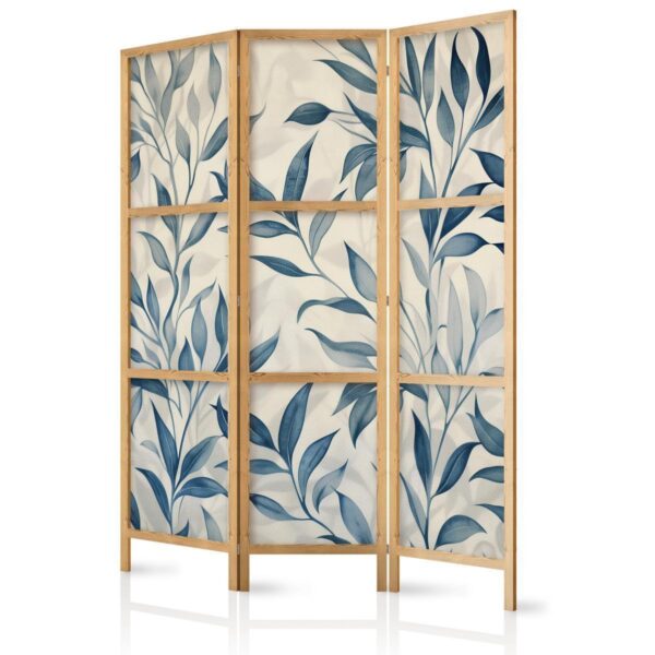 Paravent japonais - Leaves in Blue Colors - Delicate Botanical Motif Paravent japonais - Leaves in Blue Colors - Delicate Botanical Motif