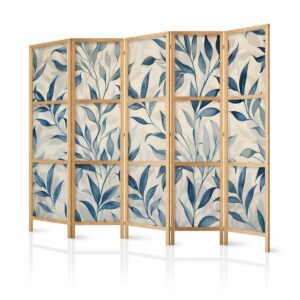 Paravent japonais - Leaves in Blue Colors - Delicate Botanical Motif