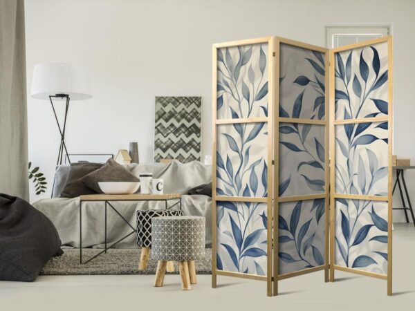 Paravent japonais - Leaves in Blue Colors - Delicate Botanical Motif