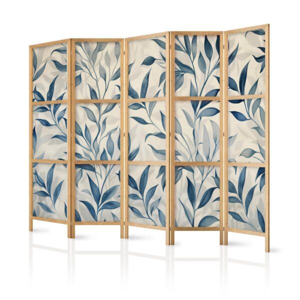 Paravent japonais - Leaves in Blue Colors - Delicate Botanical Motif Paravent japonais - Leaves in Blue Colors - Delicate Botanical Motif