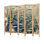 Paravent japonais - Life in The Ocean - Underwater World of Fish And Vegetation in Beige And Navy Colors in Retro Style