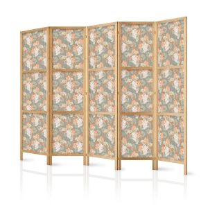 Paravent japonais - Little Bouquets - Exotic Flowers and Leaves on a Gray-Green Background