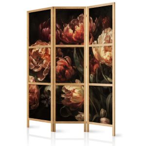 Paravent japonais - Magnificent Tulips - Bouquet of Flowers in Red and White on a Black Background