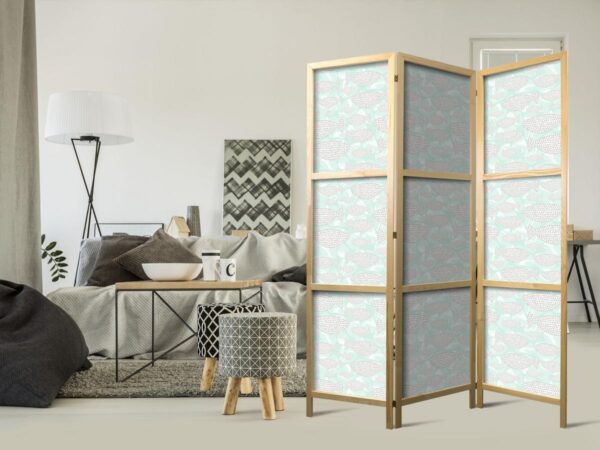 Paravent japonais - Minimalist Fish - Fish from Gray Dots on the Crystal Clear Water Surface in Mint Green