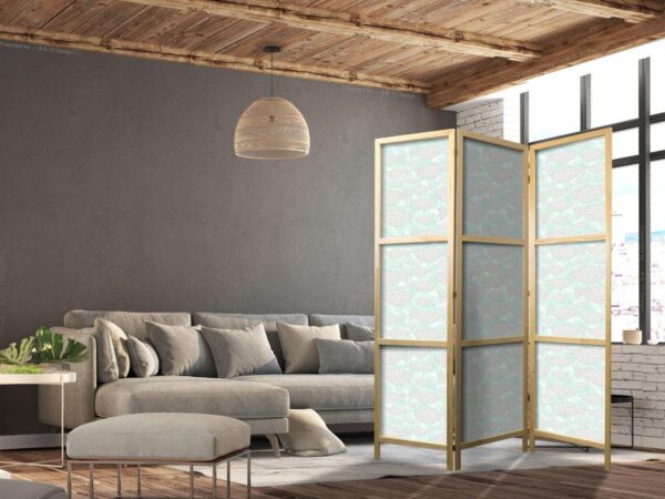 Paravent japonais - Minimalist Fish - Fish from Gray Dots on the Crystal Clear Water Surface in Mint Green