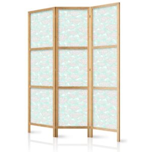 Paravent japonais - Minimalist Fish - Fish from Gray Dots on the Crystal Clear Water Surface in Mint Green