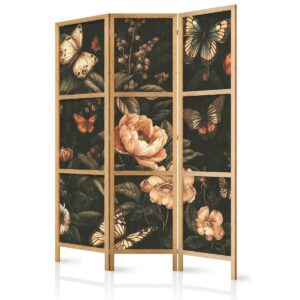 Paravent japonais - Mysterious Garden - Butterflies Flying Over Flowers - Rustic Evening