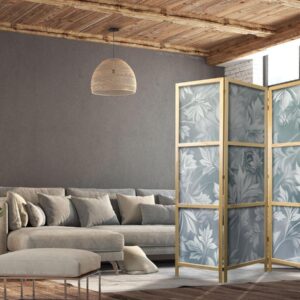 Paravent japonais - Ornaments in Worn Muted Turquoises - Delicate Plant Pattern