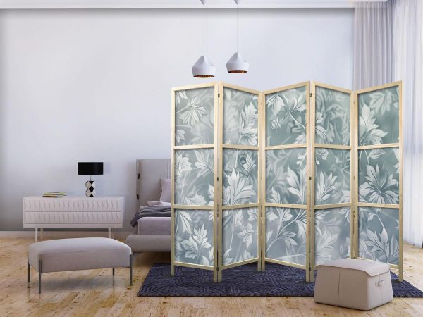 Paravent japonais - Ornaments in Worn Muted Turquoises - Delicate Plant Pattern