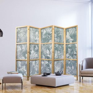 Paravent japonais - Ornaments in Worn Muted Turquoises - Delicate Plant Pattern