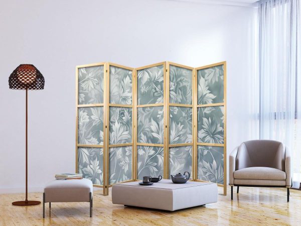 Paravent japonais - Ornaments in Worn Muted Turquoises - Delicate Plant Pattern
