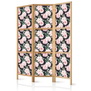 Paravent japonais - Peonies - Pink Flowers and Green Leaves on a Graphite Background