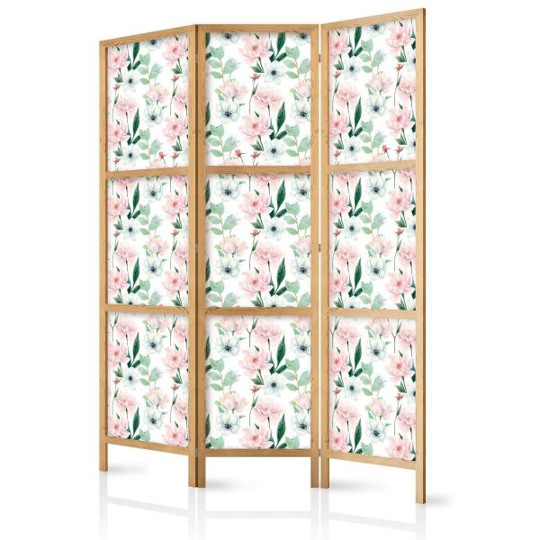 Paravent japonais - Peonies - Pink and White Flowers and Green Leaves on a White Background Paravent japonais - Peonies - Pink and White Flowers and Green Leaves on a White Background
