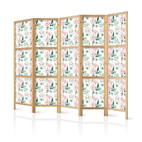 Paravent japonais - Peonies - Pink and White Flowers and Green Leaves on a White Background Paravent japonais - Peonies - Pink and White Flowers and Green Leaves on a White Background