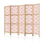 Paravent japonais - Pink Blossoming - Flowers in Warm Colors on a White Background