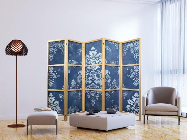 Paravent japonais - Retro Ornament - Decorative Motif in Worn Blues