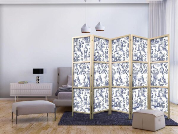 Paravent japonais - Rome and Botany - Blue Pattern with Greek and Plant Motif