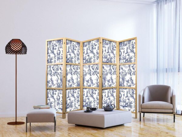 Paravent japonais - Rome and Botany - Blue Pattern with Greek and Plant Motif