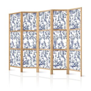 Paravent japonais - Rome and Botany - Blue Pattern with Greek and Plant Motif